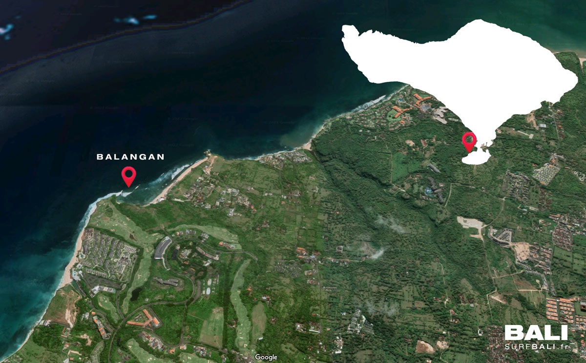 Carte du spot de surf Balangan à Bali Carte du spot de surf Balangan à Bali