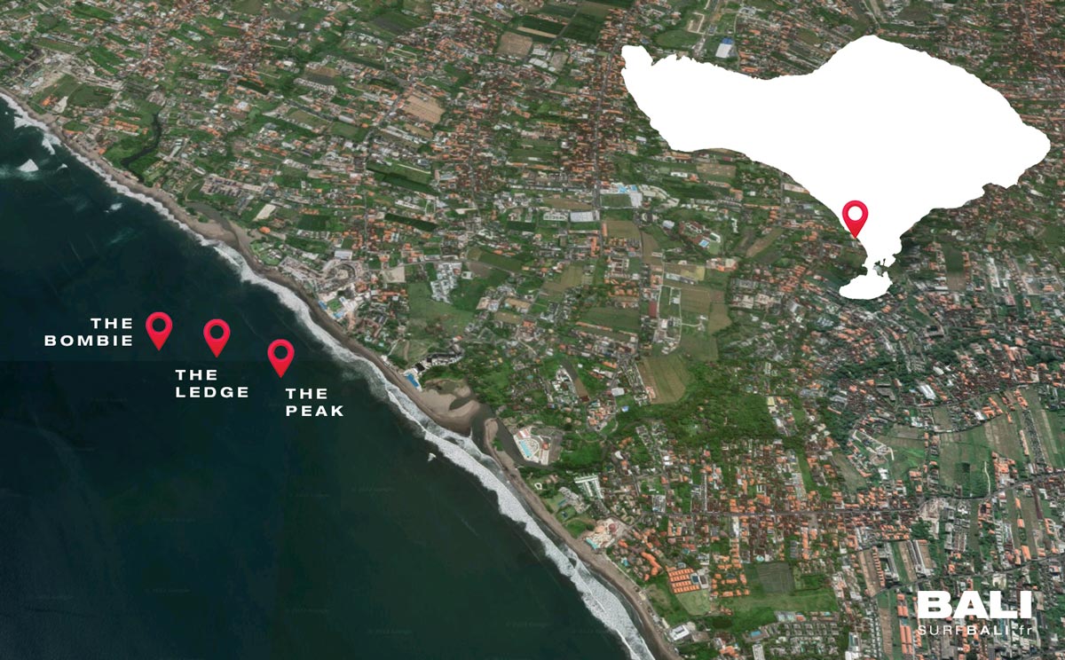 Carte du spot de surf de Barawa à Bali Carte du spot de surf de Barawa à Bali